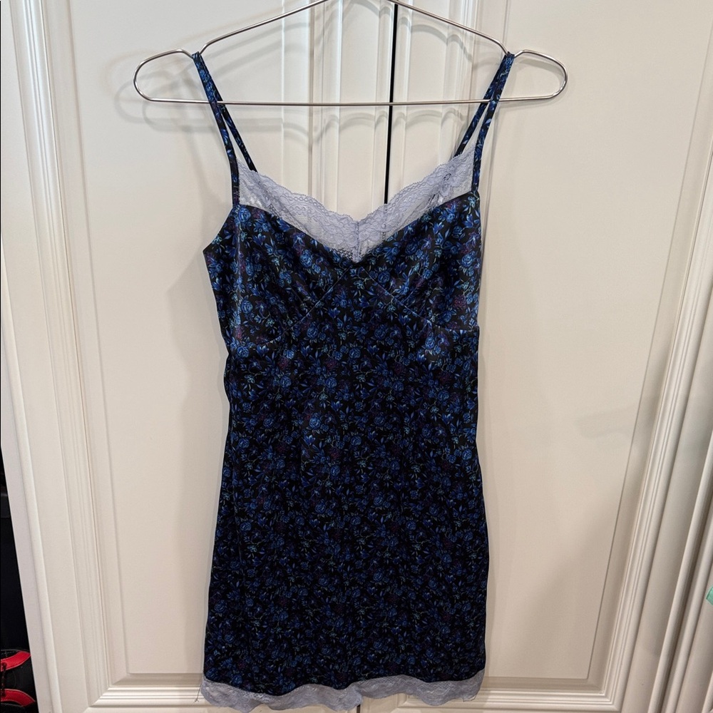 Wild Fable Blue Floral Chemise with Lace Trim